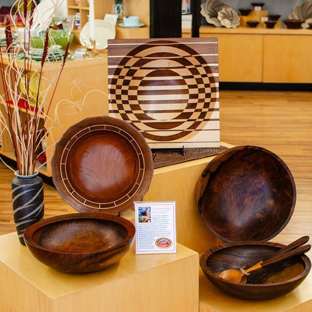 wooden bowls on display