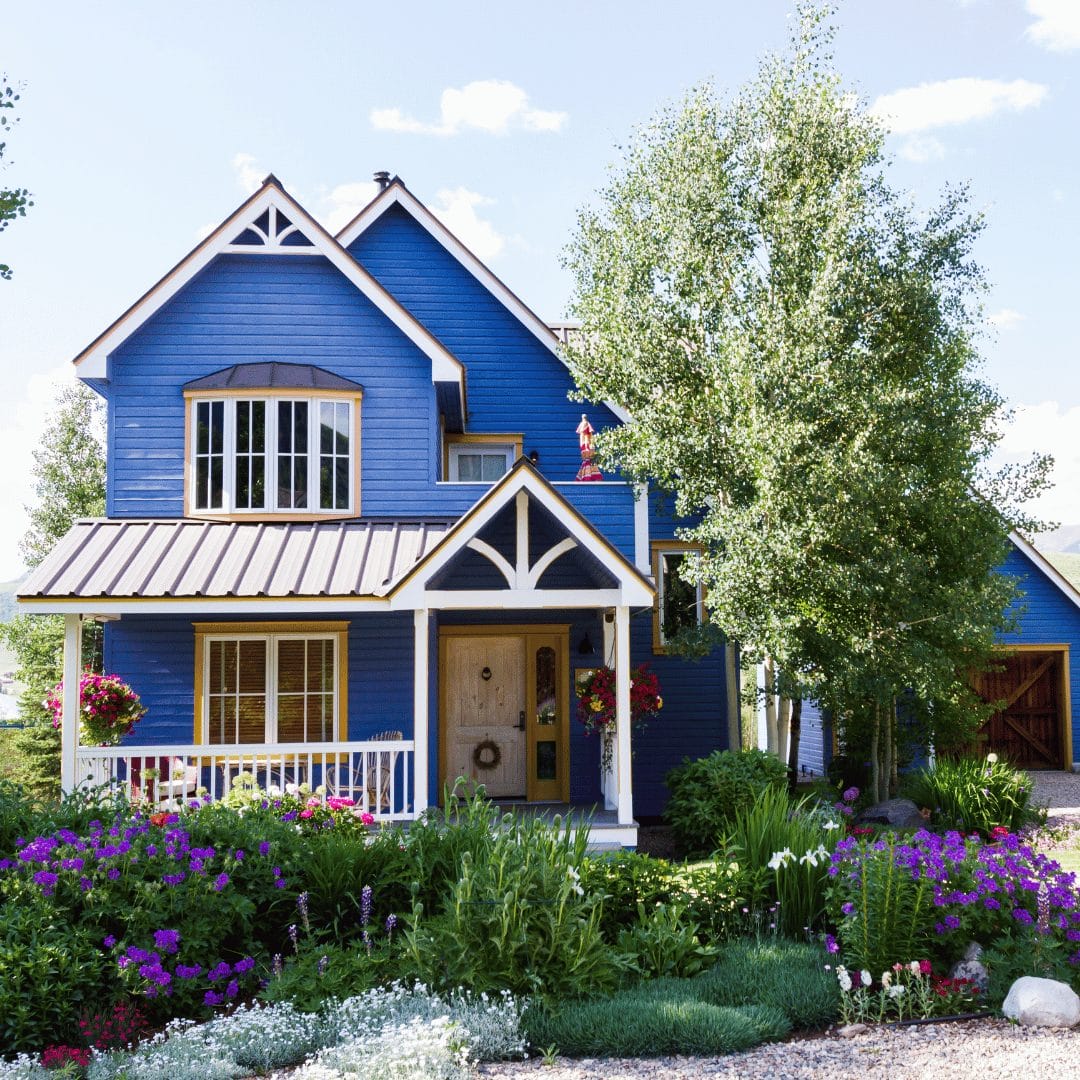 blue two story home