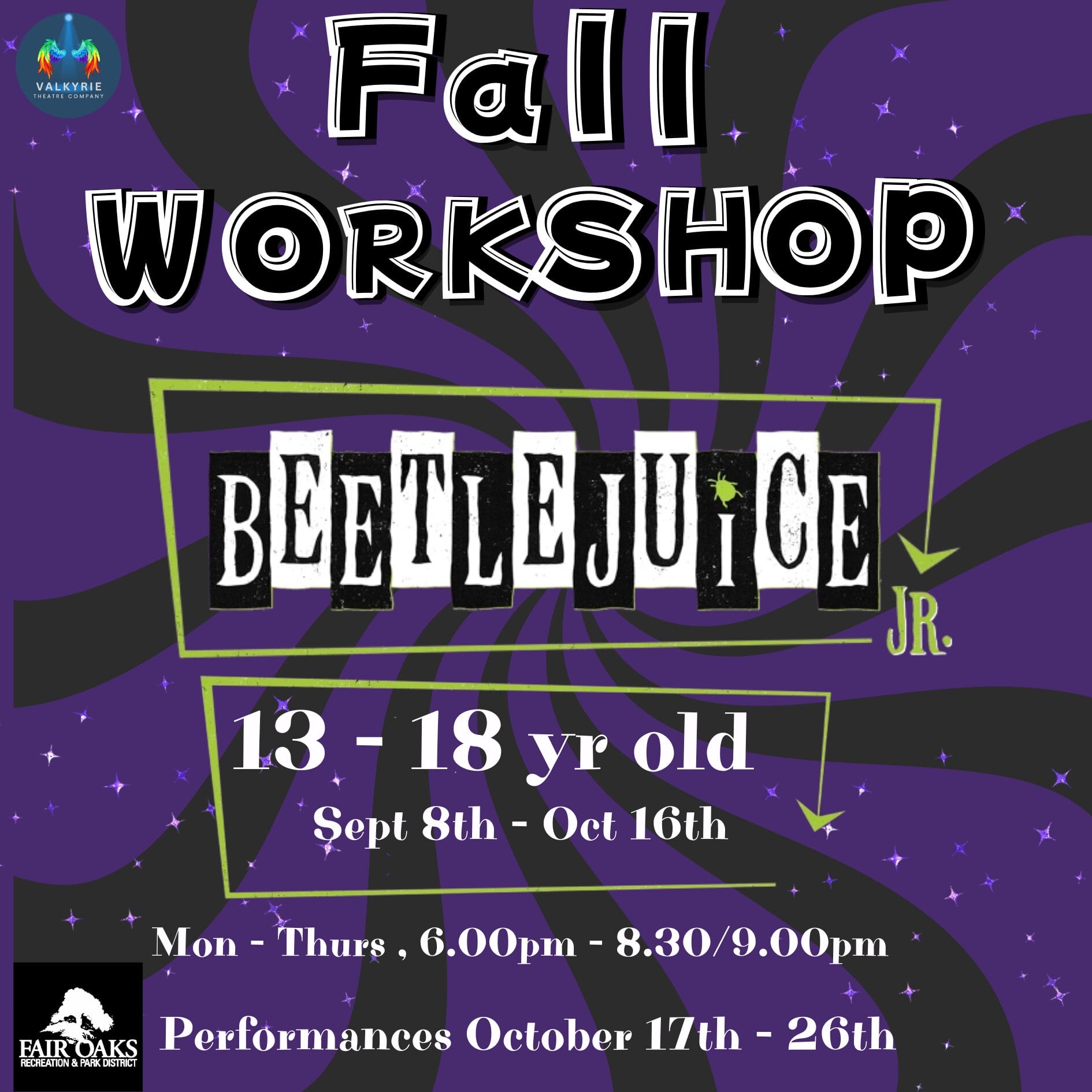 Fair-Oaks-Theatre-performance-of-Beetlejuice-October-17th-through-October-16th poster