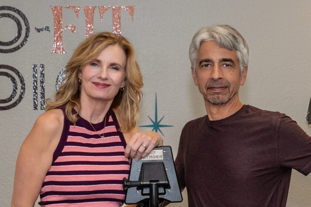 Peggy Perez and Dave Perez inside Retro-Fit Studio, a personalized fitness studio in Fair Oaks, California