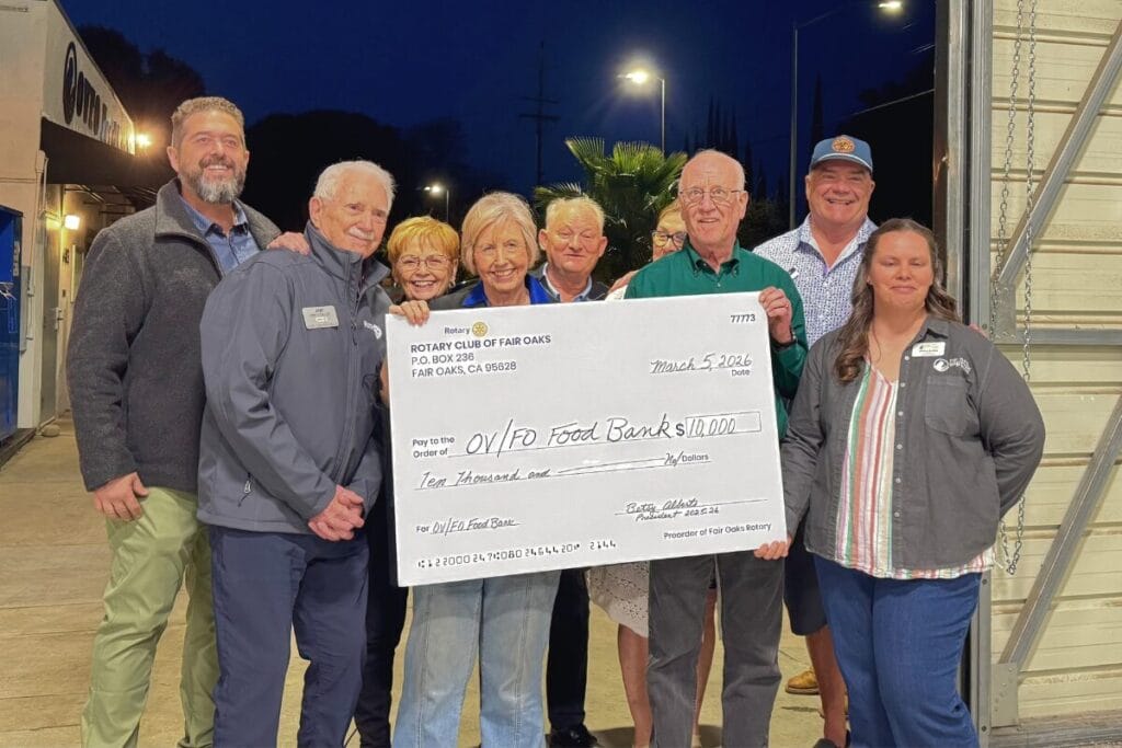 orangevale fair oaks community foundation receives $10,000 check from fair oaks rotary club for ov fo food bank greenhouse